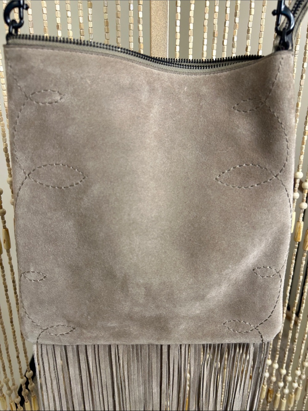 Rebecca Minkoff Taupe Fringe Suede Crossbody Bag - Picture 6 of 16